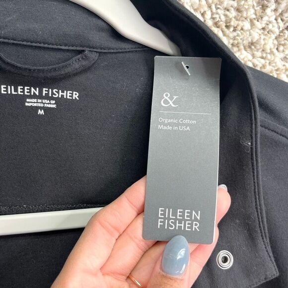 Eileen Fisher Jacket Women’s Medium Black Stand Collar Snap Button Front Shirt N - Picture 5 of 9